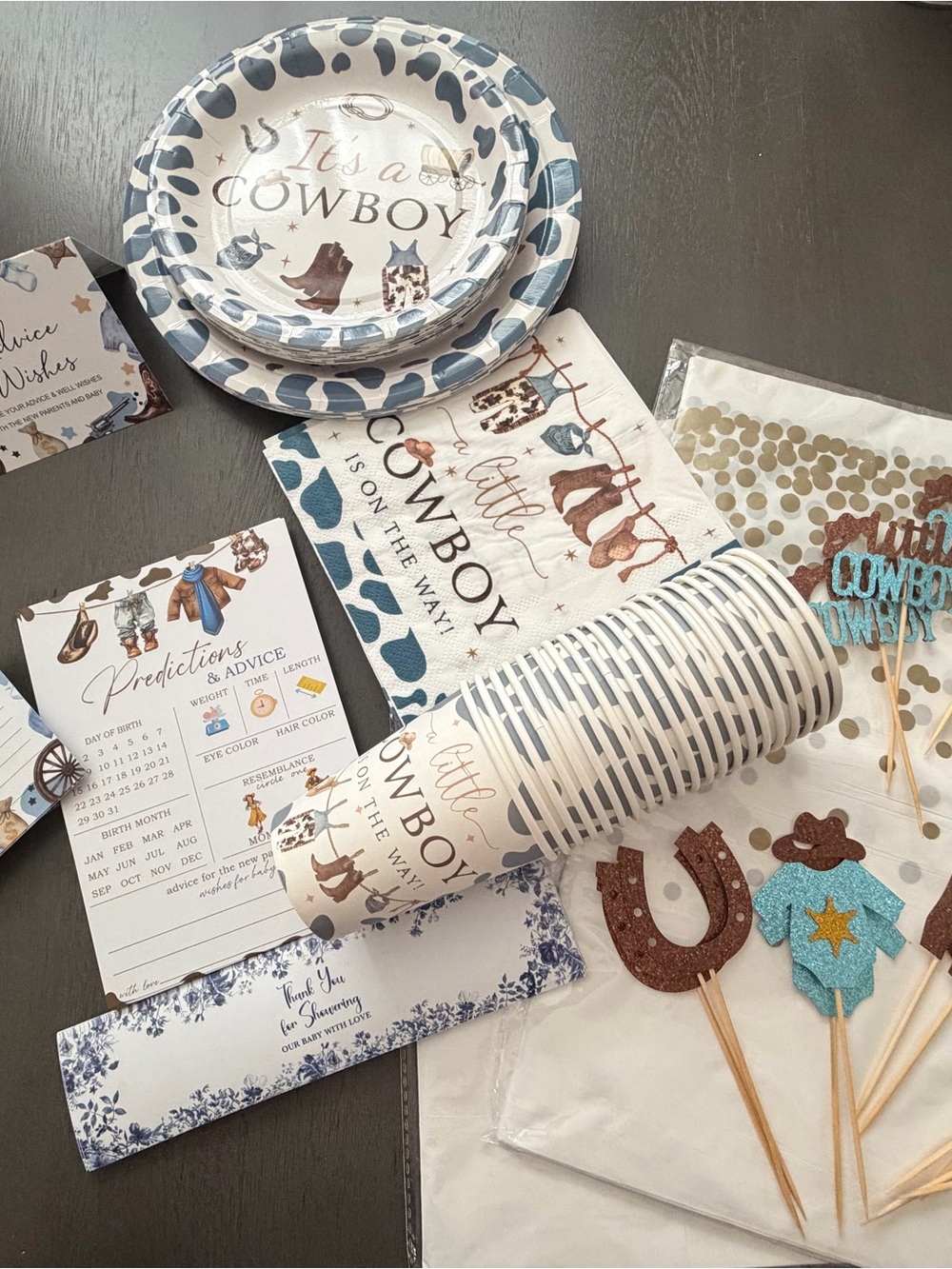 Little Cowboy Blue & Brown Baby Shower Party Plate and Cup Set